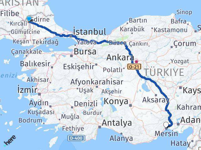 Edirne Toroslar Mersin Arası Kaç Km - Yol Haritası