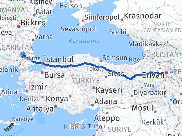 Edirne Tuzluca Iğdır Arası Kaç Km - Yol Haritası