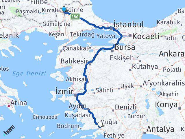 Edirne Ula Muğla Arası Kaç Km - Yol Haritası