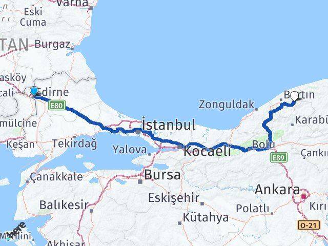 Edirne Ulus Bartın Arası Kaç Km - Yol Haritası