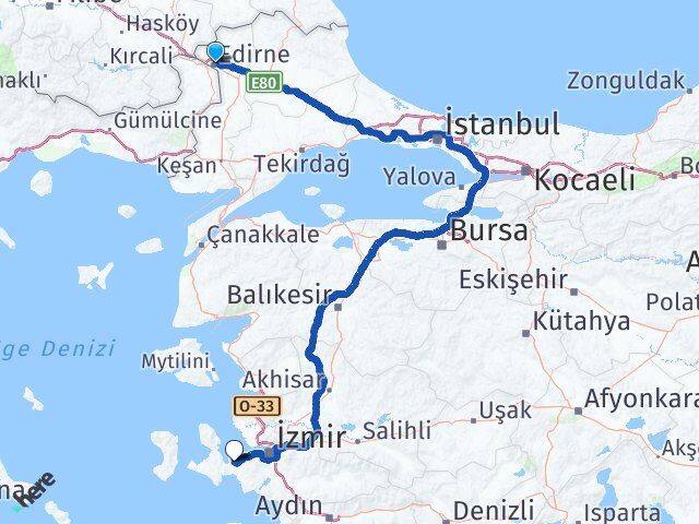 Edirne Urla İzmir Arası Kaç Km - Yol Haritası