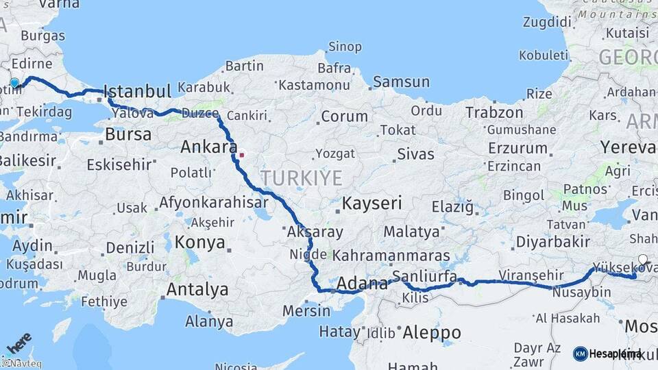 Edirne Uzunköprü Hakkari Arası Kaç Km - Yol Haritası