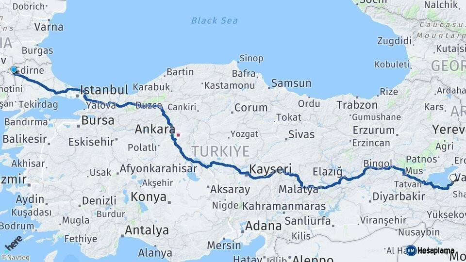 Edirne Van Arası Kaç Km - Yol Haritası