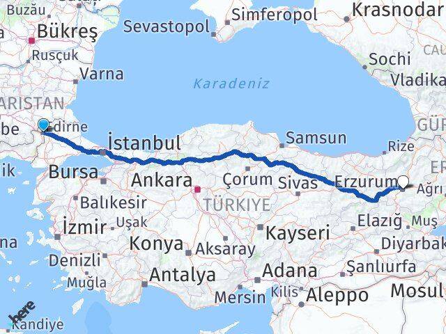 Edirne Yakutiye Erzurum Arası Kaç Km - Yol Haritası