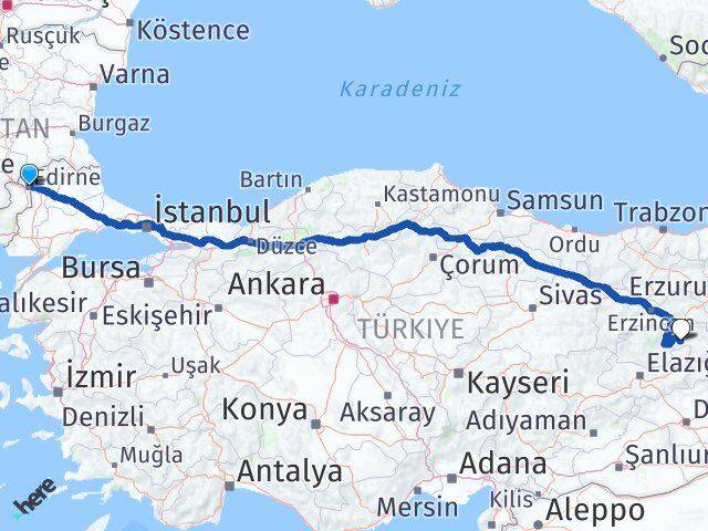 Edirne Yayladere Bingöl Arası Kaç Km - Yol Haritası