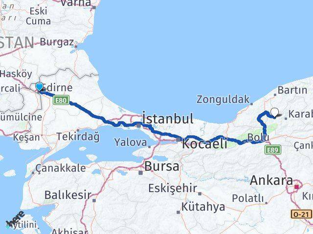 Edirne Yenice Karabük Arası Kaç Km - Yol Haritası