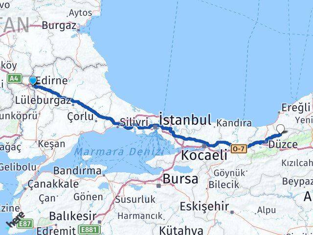 Edirne Yığılca Düzce Arası Kaç Km - Yol Haritası