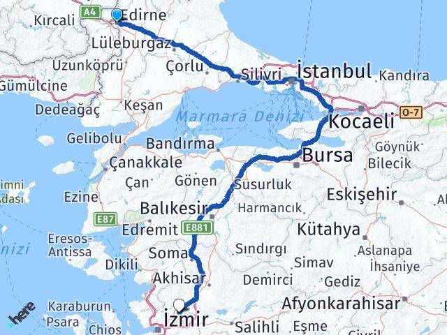 Edirne Yunusemre Manisa Arası Kaç Km - Yol Haritası