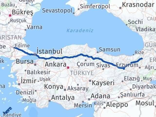 Edirne Yusufeli Artvin Arası Kaç Km - Yol Haritası