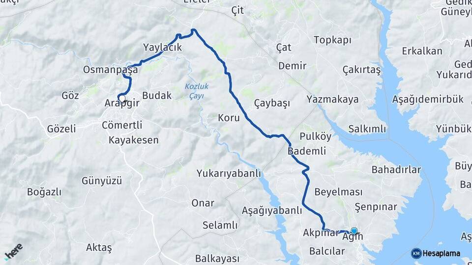 Elazığ Ağın Arapgir Malatya Arası Kaç Km - Yol Haritası