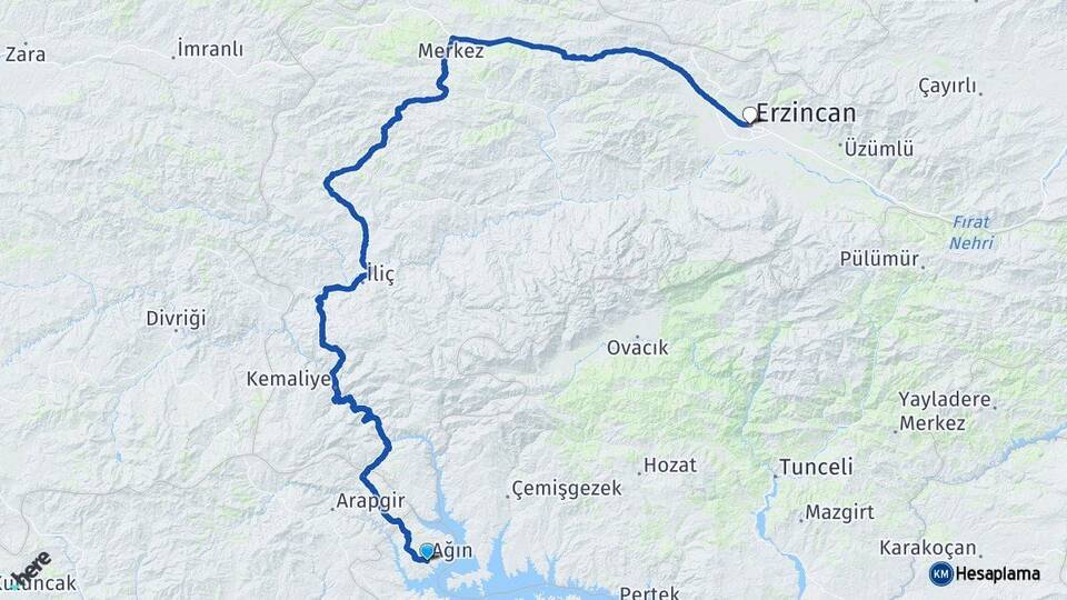 Elazığ Ağın Erzincan Arası Kaç Km - Yol Haritası