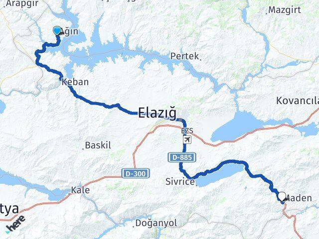 Elazığ Ağın Maden Arası Kaç Km - Yol Haritası