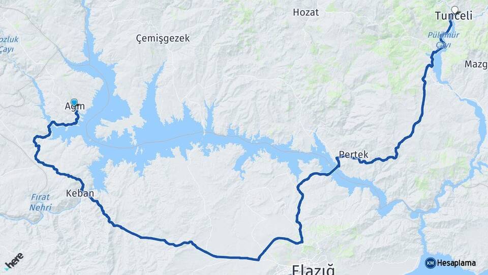 Elazığ Ağın Tunceli Arası Kaç Km - Yol Haritası