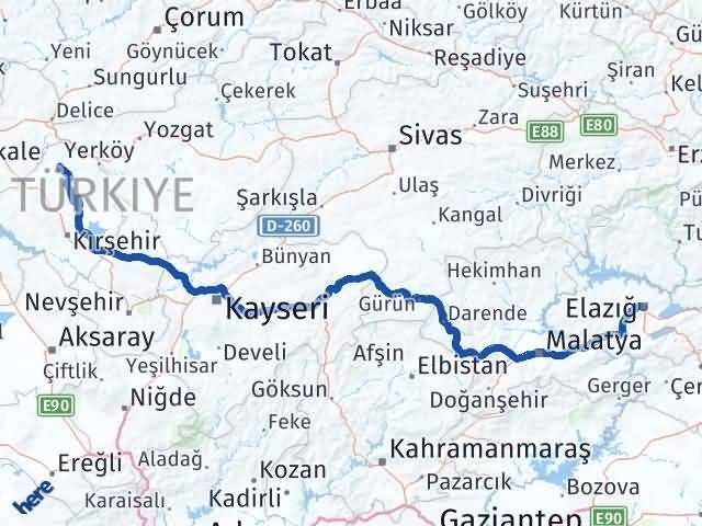 Elazığ Akçakent Kırşehir Arası Kaç Km - Yol Haritası