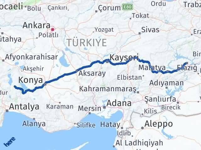 Elazığ Aksu Isparta Arası Kaç Km - Yol Haritası