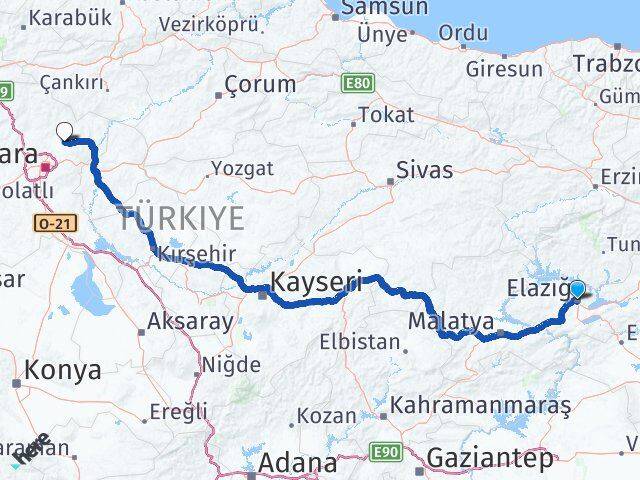 Elazığ Akyurt Ankara Arası Kaç Km - Yol Haritası
