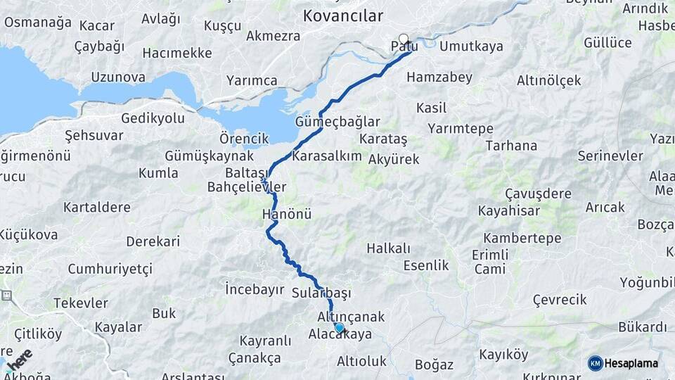Elazığ Alacakaya Palu Arası Kaç Km - Yol Haritası