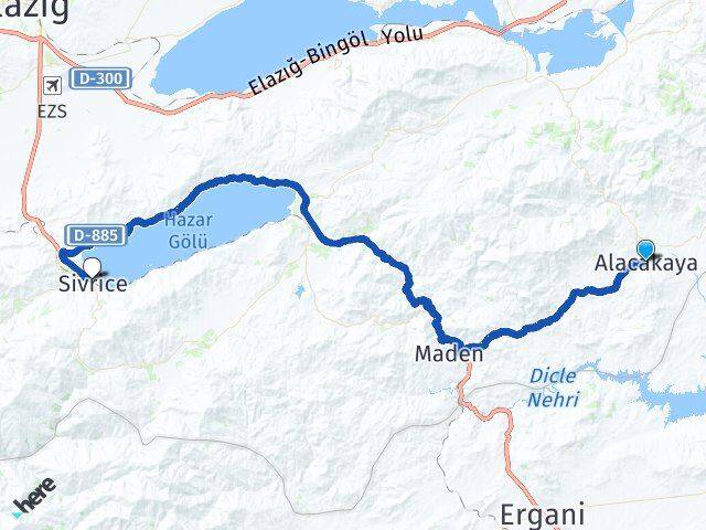 Elazığ Alacakaya Sivrice Arası Kaç Km - Yol Haritası