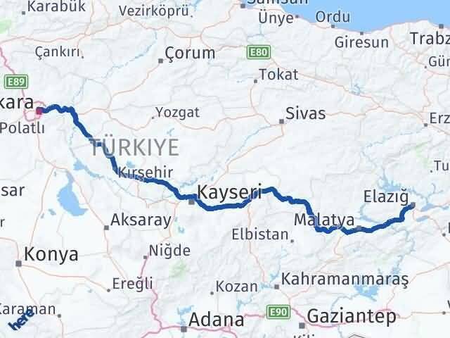 Elazığ Altındağ Ankara Arası Kaç Km - Yol Haritası