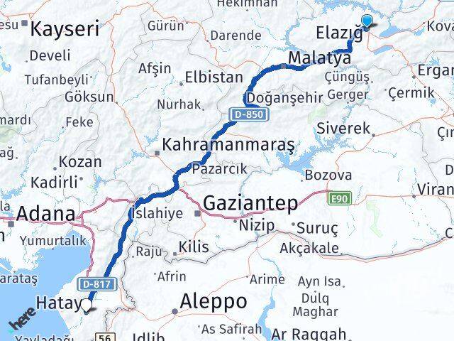 Elazığ Antakya Hatay Arası Kaç Km - Yol Haritası