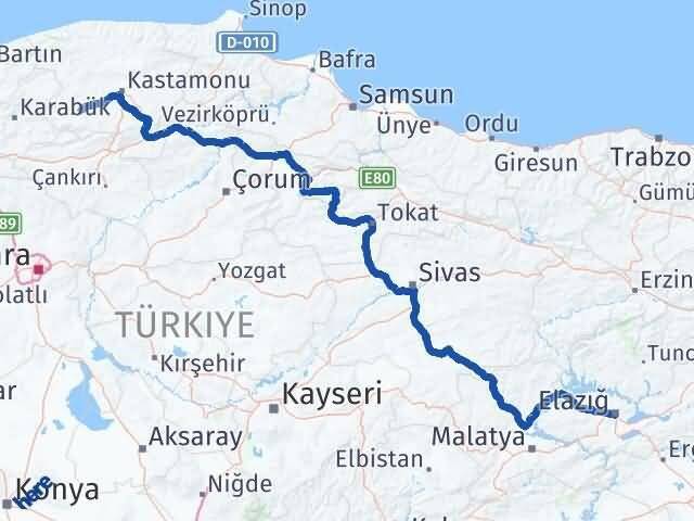 Elazığ Araç Kastamonu Arası Kaç Km - Yol Haritası