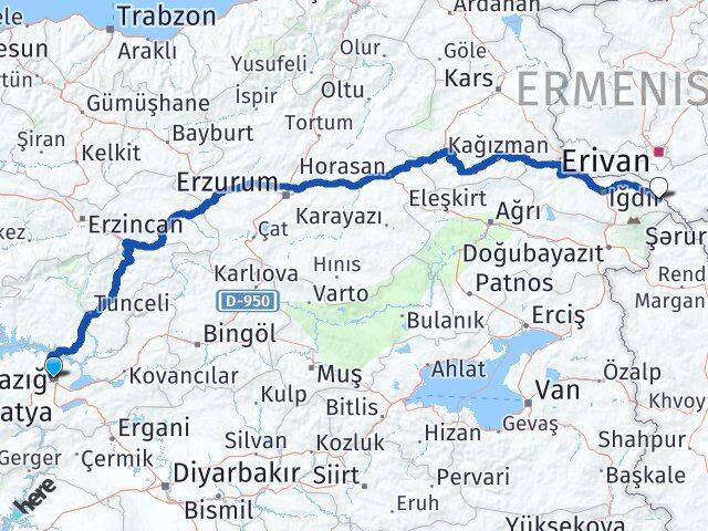 Elazığ Aralık Iğdır Arası Kaç Km - Yol Haritası