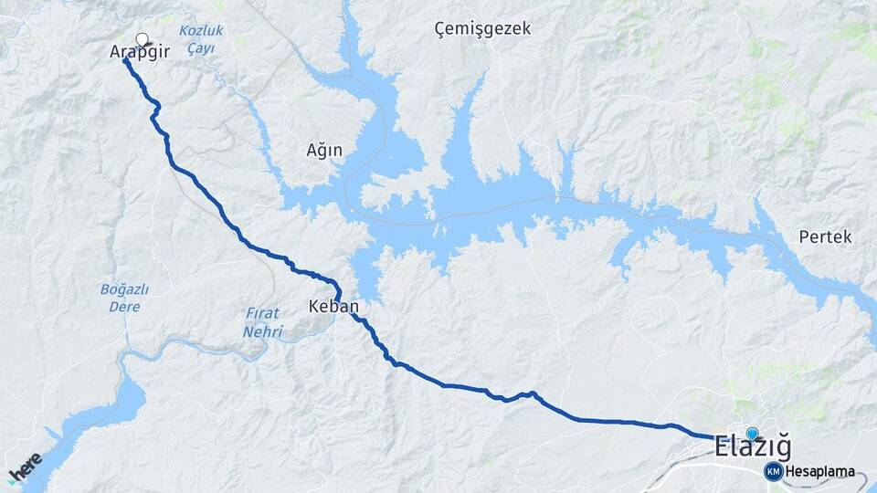 Elazığ Arapgir Malatya Arası Kaç Km - Yol Haritası