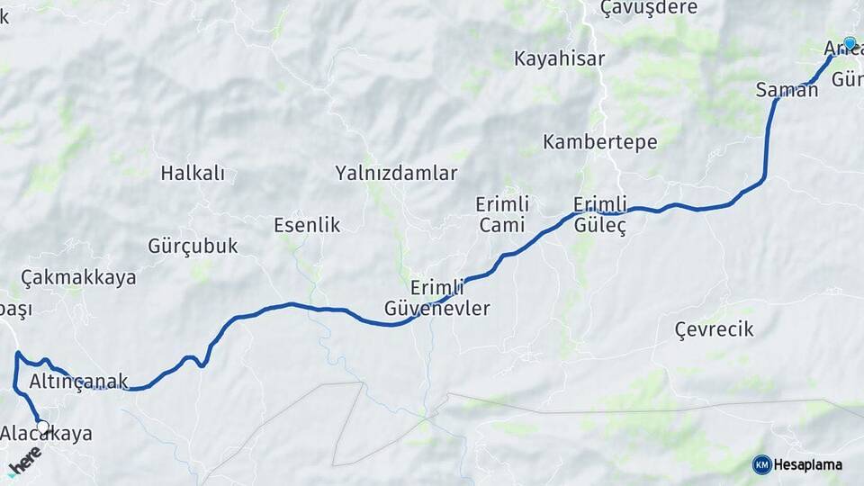 Elazığ Arıcak Alacakaya Arası Kaç Km - Yol Haritası