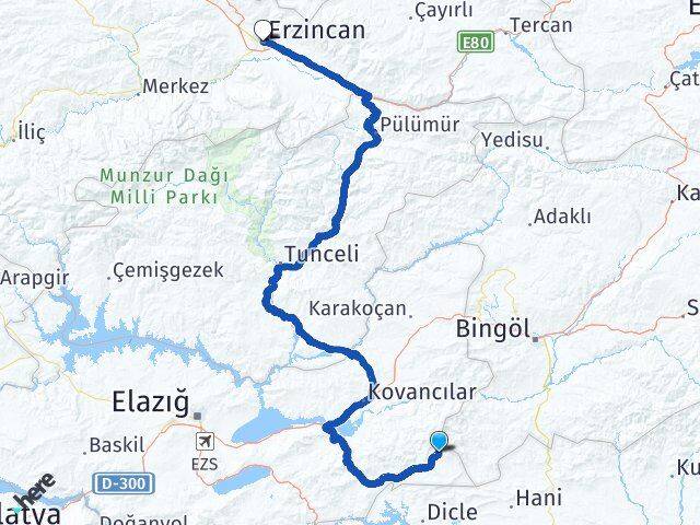 Elazığ Arıcak Erzincan Arası Kaç Km - Yol Haritası