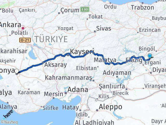 Elazığ Arıcak Konya Arası Kaç Km - Yol Haritası