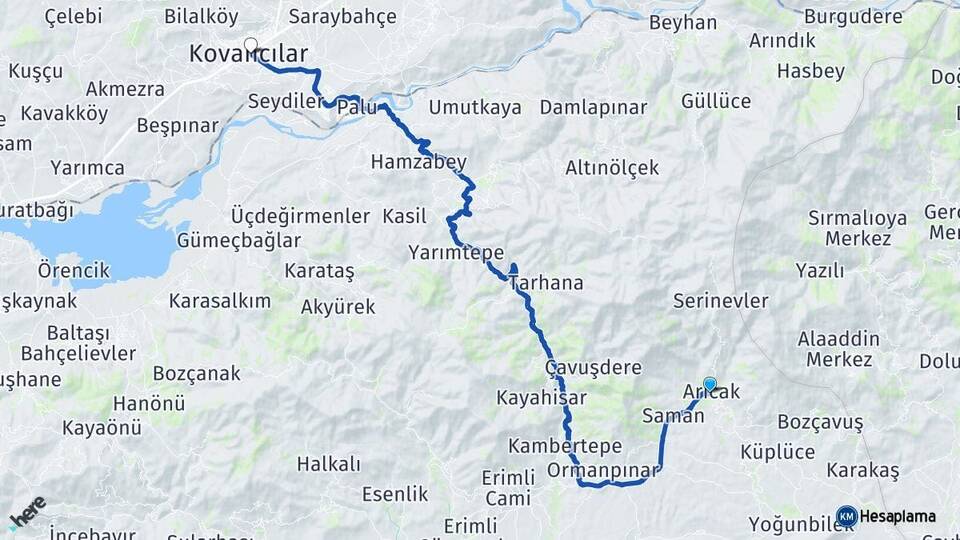 Elazığ Arıcak Kovancılar Arası Kaç Km - Yol Haritası