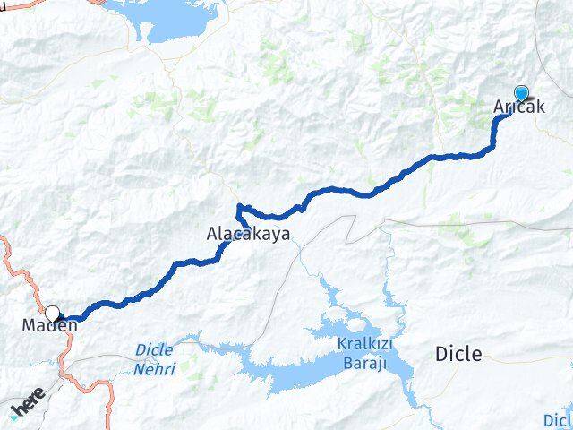 Elazığ Arıcak Maden Arası Kaç Km - Yol Haritası