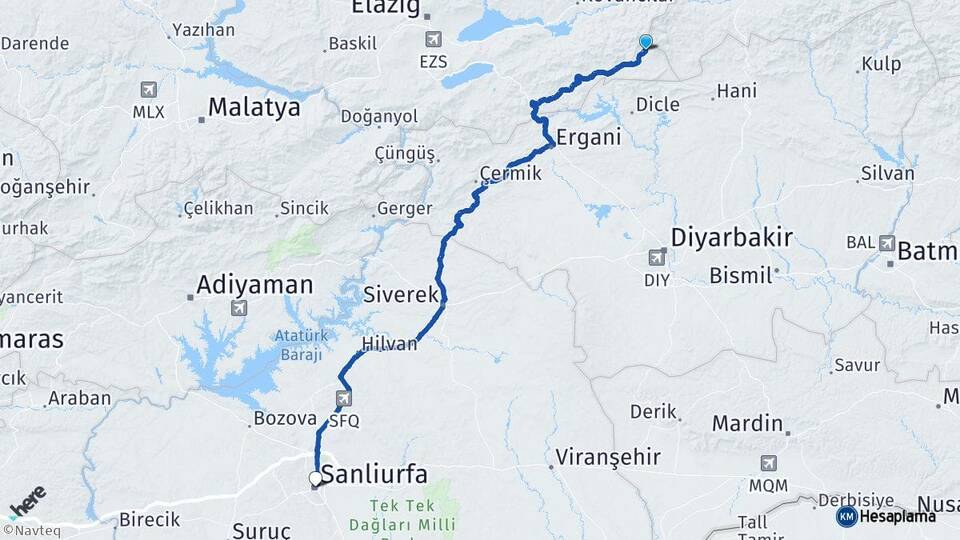 Elazığ Arıcak Şanlıurfa Arası Kaç Km - Yol Haritası