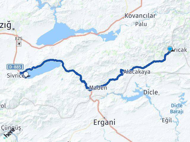 Elazığ Arıcak Sivrice Arası Kaç Km - Yol Haritası