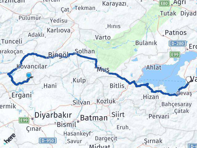 Elazığ Arıcak Van Arası Kaç Km - Yol Haritası