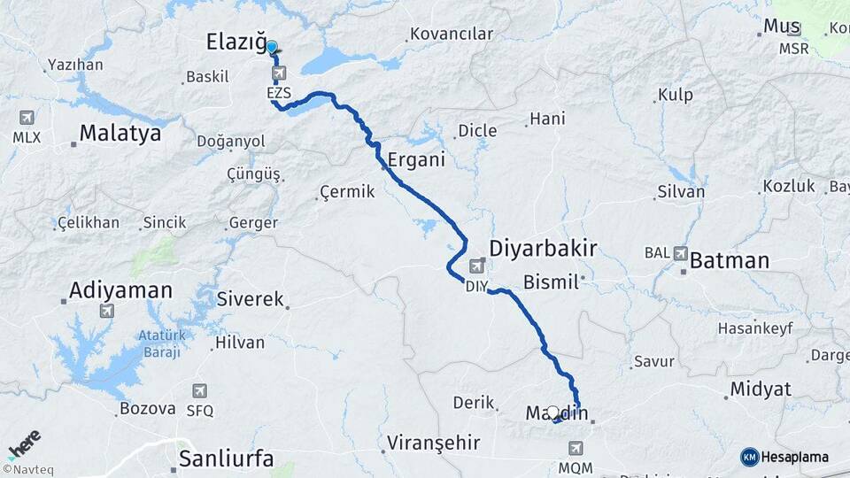 Elazığ Artuklu Mardin Arası Kaç Km - Yol Haritası