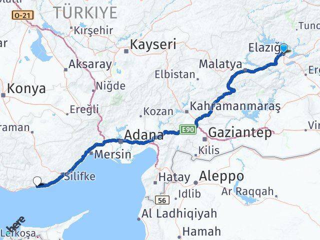Elazığ Aydıncık Mersin Arası Kaç Km - Yol Haritası