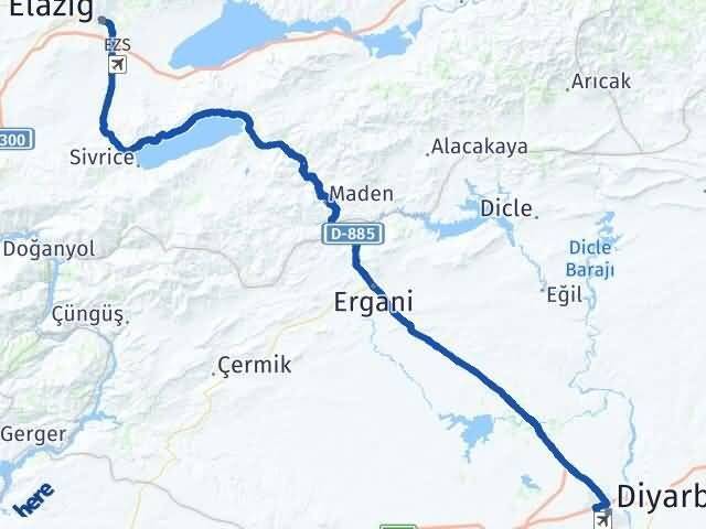 Elazığ Bağlar Diyarbakır Arası Kaç Km - Yol Haritası