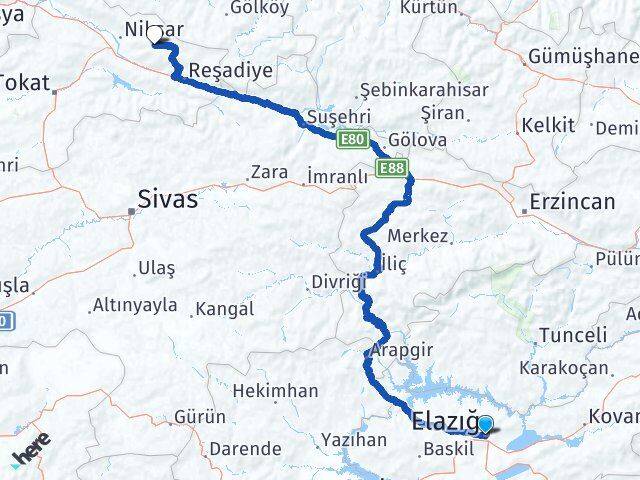 Elazığ Başçiftlik Tokat Arası Kaç Km - Yol Haritası