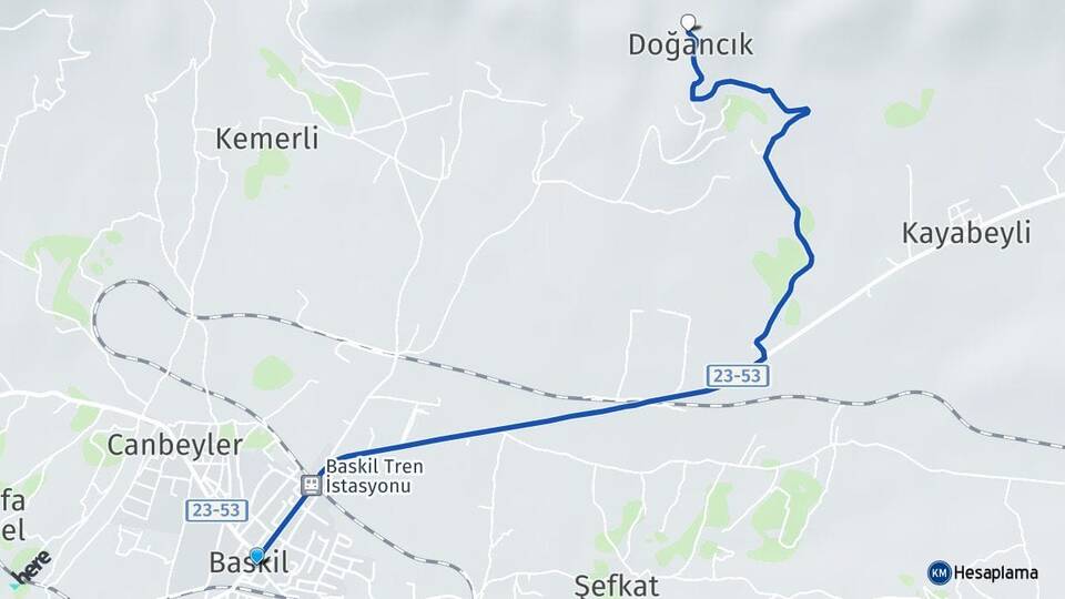 Elazığ Baskil Doğancık Baskil Arası Kaç Km - Yol Haritası