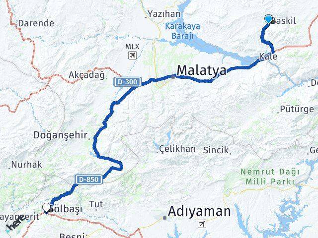 Elazığ Baskil Gölbaşı Adıyaman Arası Kaç Km - Yol Haritası