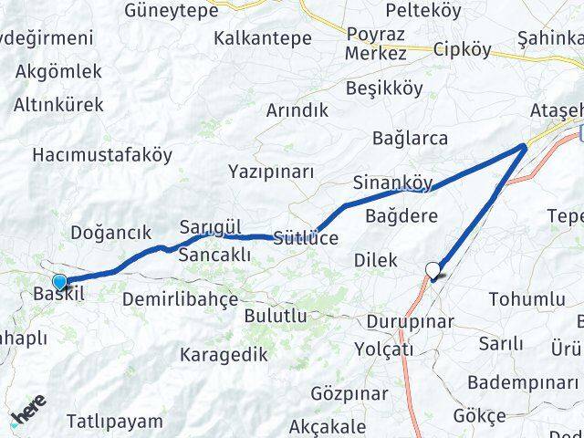 Elazığ Baskil Hankendi Arası Kaç Km - Yol Haritası