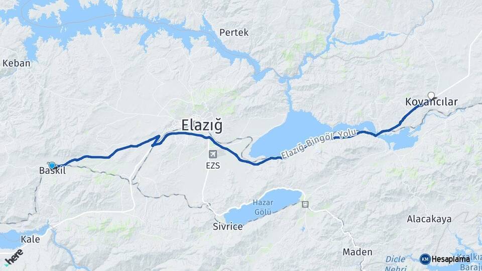 Elazığ Baskil Kovancılar Arası Kaç Km - Yol Haritası
