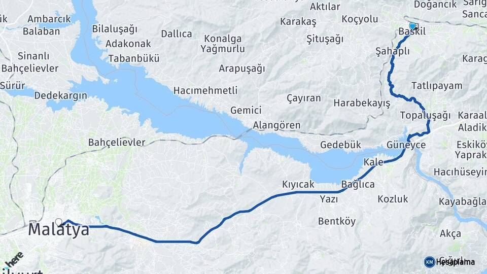 Elazığ Baskil Malatya Arası Kaç Km - Yol Haritası