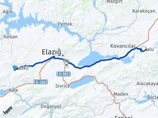 Elazığ Baskil Palu Arası Kaç Km - Yol Haritası