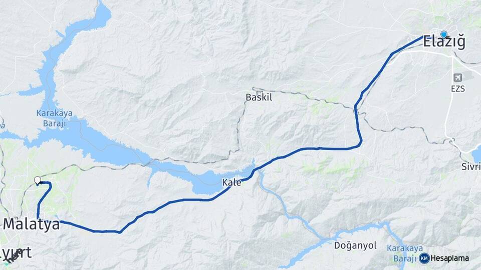 Elazığ Battalgazi Malatya Arası Kaç Km - Yol Haritası