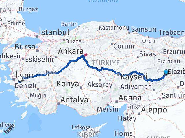 Elazığ Bayındır İzmir Arası Kaç Km - Yol Haritası
