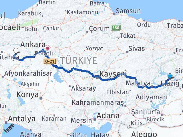 Elazığ Beylikova Eskişehir Arası Kaç Km - Yol Haritası