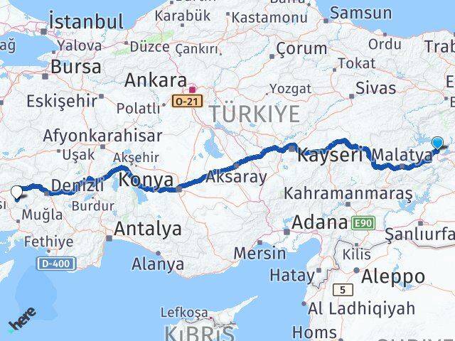 Elazığ Bozdoğan Aydın Arası Kaç Km - Yol Haritası
