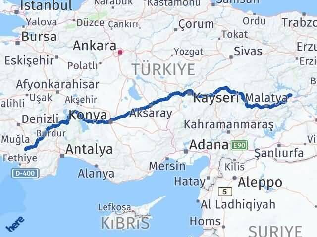 Elazığ Çameli Denizli Arası Kaç Km - Yol Haritası